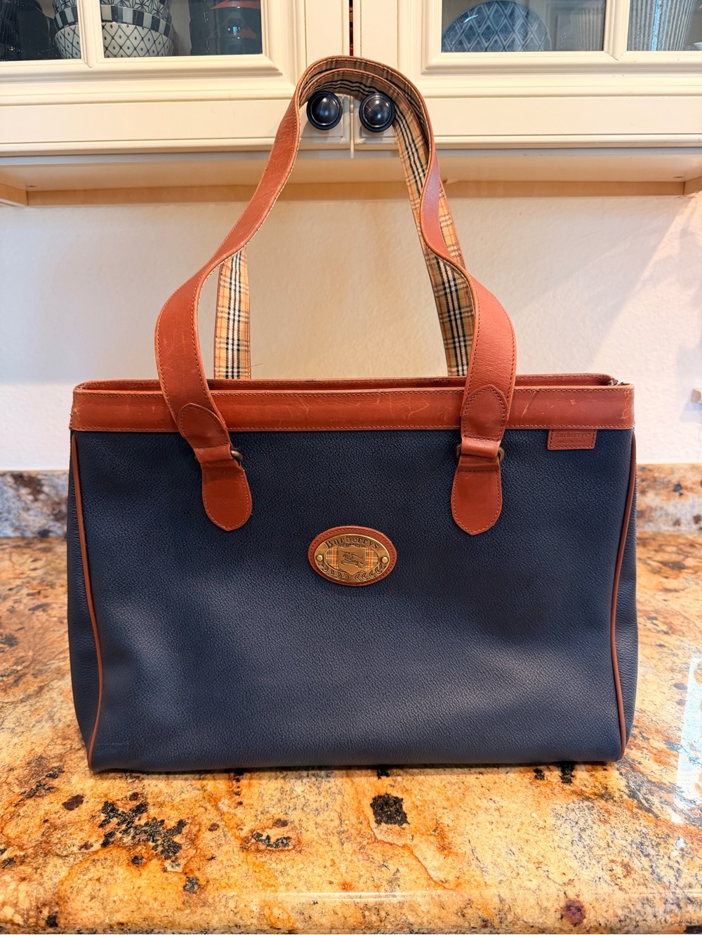 Burberry Blue Tote with leather Trim